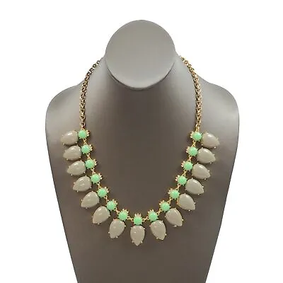 J. Crew Gold Tone Gray Pear Shaped Round Mint Green & Rhinestone Accent Necklace • $21.50