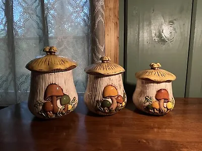 Arnels Mushroom Canisters 1985 Signed Vintage Ceramic Brown Yellow Tan READ • $40