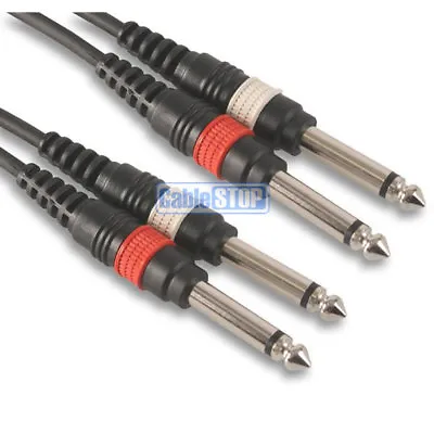 30cm SHORT TWIN 1/4 Inch Jack To Jack 6.35mm CABLE 6.35 2 X MONO PLUGS 1/4  LEAD • £4.95