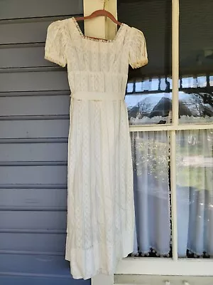 Vintage 60s Handmade Empire Style White  Embroidered Regency Dress Xs 30  Bust • $69.99