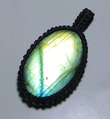 59 Ct Macrame Oval Pendant 100% Natural Multi Fire Labradorite Gemstone Aa-89 • $6.99