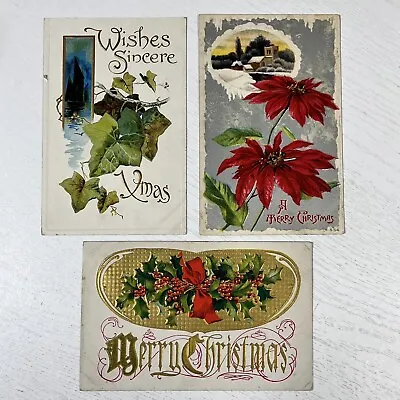 Vintage Merry Christmas Embossed Postcards Lot Of 3 • $4