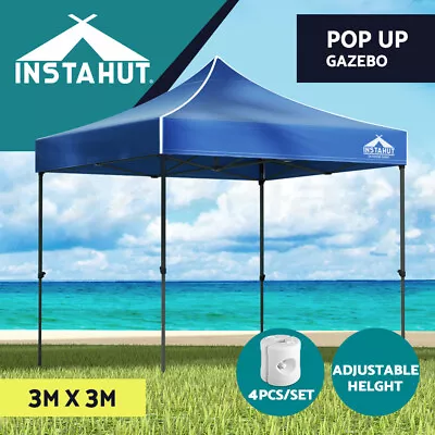 Instahut Gazebo Pop Up Marquee 3x3 Folding Outdoor Wedding Tent Base Pod Blue • $149.95