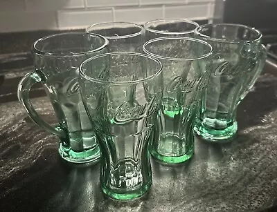 6 Pc Libbey Coca-Cola 12 Oz. Georgia Green Coca-Cola Drinking Glass Tumbler USA • $49.99