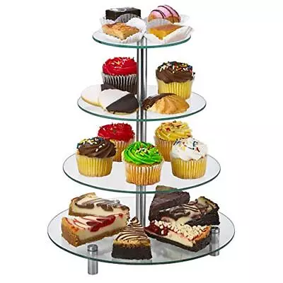 4 Tier Round Tempered Glass Cupcake Stand | Modern Cake Stand Dessert Tower... • $23.88
