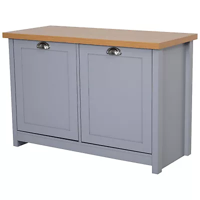 Grey Oak MDF 4-Compartment Shoe Storage Cabinet 89.5x39.5x60cm • £64.05