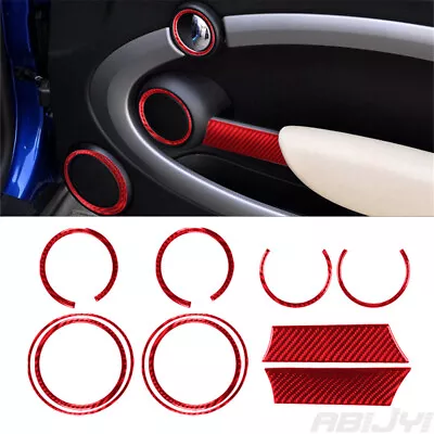 10Pcs For Mini Cooper 2007-10 Red Carbon Fiber Interior Door Control Cover Trim • $27.31