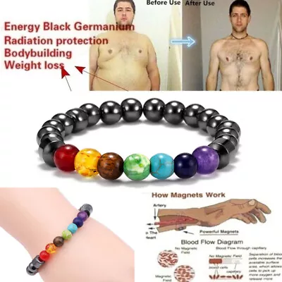 $4.33 • Buy 7 Chakra Bead Stone Hematite Bracelet Magnetic Therapy Healing Diffuser Women