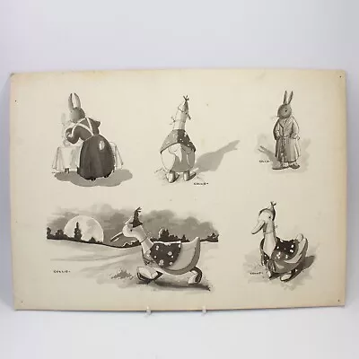 Collis Childrens Book Illustration Painting Antique Duck & Rabbits Portraits #23 • $233.81