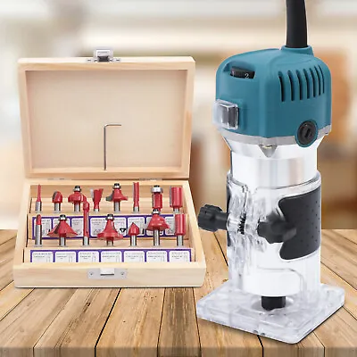 Wood Router Tool Compact Trim Router With 6 Variable Speed 15 Wood Router Bits • $48.92