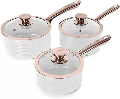 Tower T800001RW Linear Induction Saucepan Set White And Rose Gold • £49.99