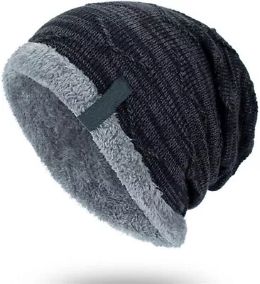 Mens Beanie Hat Knitted Baggy Skull Cap Winter Warm Cap Men's Casual Hat - Black • $15.99