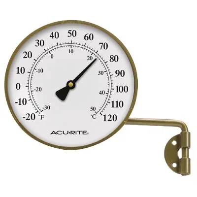 Indoor Outdoor Thermometer Brass Swing Arm Metal Mounting Vintage Brown 3.5 Inch • $28.19