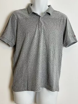 Merc London Mens Polo Tee Shirt Grey Red White Blue Dots Cotton Top Size Medium • £2.95