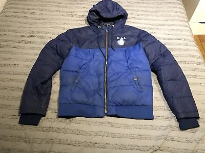 UCLA Men’s Padded Hooded Jacket Size M Medium Blue Zip Closure Pockets • £19.99
