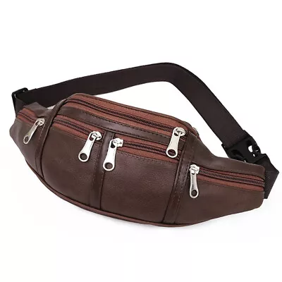 Waist Bum Bag Mens PU Leather Fanny Pack Multi Zipper Pockets Belt Pouch Wallet • £12.99