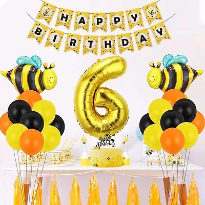 6th Birthday Bumble Bee Party Birthday Decorations Banner Balloons Cake Topper • £7.99
