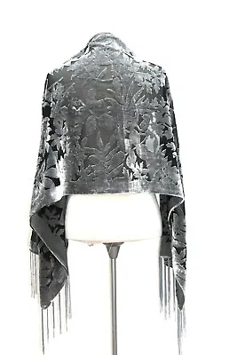 New Elegant Black & Gray Floral Silk Burnout Velvet Scarf Shawl Wrap • $19.99