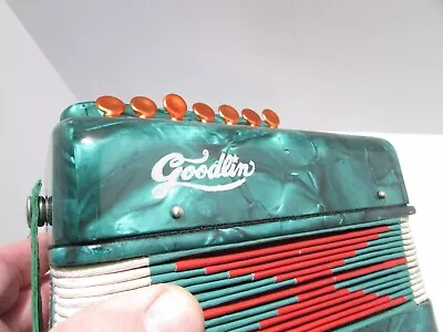 Vintage Goodlin Button Box Accordion Pearloid Green MOTS Finish Working • $50