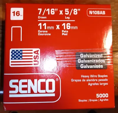 SENCO 5000 N10BAB Staples 16 Ga 7/16  X 5/8  Galvinized Heavy Wire Staples • $19.99