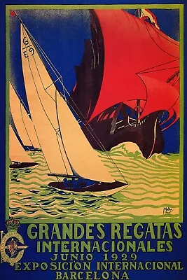 Sailboat Boat Competition 1929 Barcelona Sport Vintage Poster Repro FREE S/H • $17.90