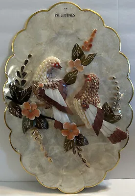 Vintage Capiz Shell Scalloped Seashell Art Birds And Flowers Lot Of 2 Art Work • $63