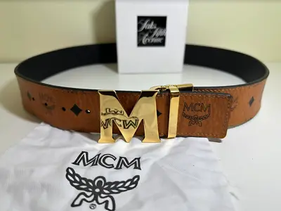 Adjustable Cognac To Black MCM Belt With Gold Buckle • $180