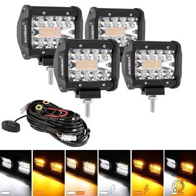 AUXBEAM 4  LED Work Light Bar Spot Cubes Pods White Amber FLASH Fog Driving Lamp • $53.99