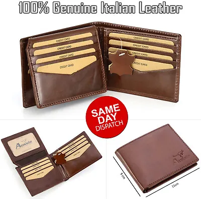 $28.99 • Buy Mens GENUINE Leather Wallet Slim RFID Blocking Trifold Pocket Purse Card Holder