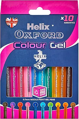 Pack Of 10 Assorted Helix Oxford Colour Gel  Point Gel Pens • £3.78