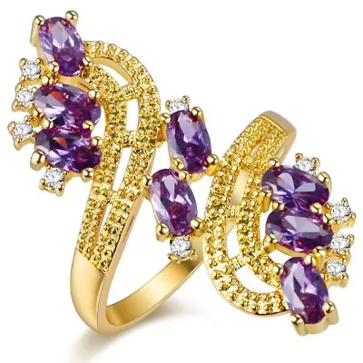 $8.99 • Buy Fashion Women 925 Silver, Gold Lotus Flower White Topaz Ring Set Wedding Jewelry
