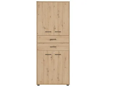 Tall Lockable Cabinet Office Stationery Cupboard 2 Drawer Doors Oak Effect Space • £334.95