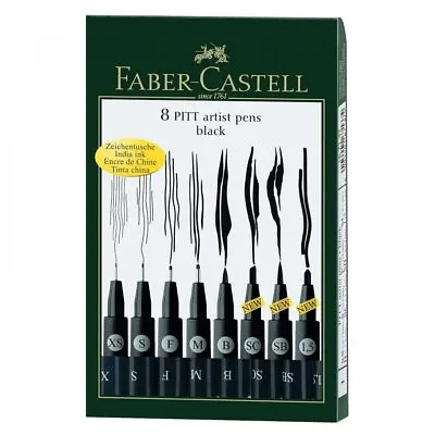 £11.89 • Buy Faber Castell Pitt Artist Pens Black Drawing Artist Fineliner Set Of 8 Pens Art