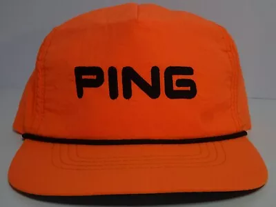 Vintage Ping Hat Mens NEON ORANGE Adjustable Strap Back Golf HAT USA Made Rare • $199.99