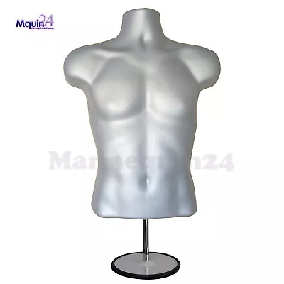 Male Torso Mannequin -grey (silver) + Stand + Hanging Hook  Men Dress Form • $55.85