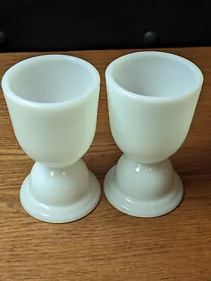 2 Hazel Atlas Vintage Depression LARGE 4 1/2  White Milk Glass Double Egg Cups • $9.43