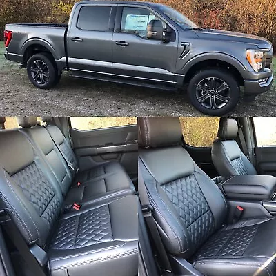 Black Diamond Quilt Leather Seat Covers For 2021-2023 Ford F-150 SuperCrew XLT • $1495