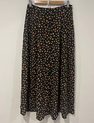 £19.56 • Buy Suzanne Grae Maxi Skirt Womens Size 12 Black Orange Floral Buttons Pleated Sheer