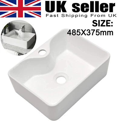 Wash Basin Countertop Bathroom Cloakroom Wash Rectangle Sink 485mm Ceramic White • £33.50