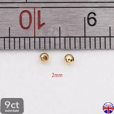 9ct Gold Round Plain Beads 2mm 3mm Jewellery Making • £3.59