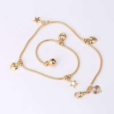 9ct 9k Yellow Gold Plated ANKLE CHAIN ANKLET Adjustable Star Bell 10.6  Gift662 • £8.99