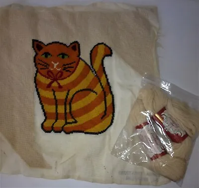 Vintage Madeira Creations Reynolds CAT NEEDLEPOINT Canvas & Yarn PARTIAL FINISH • $58.98