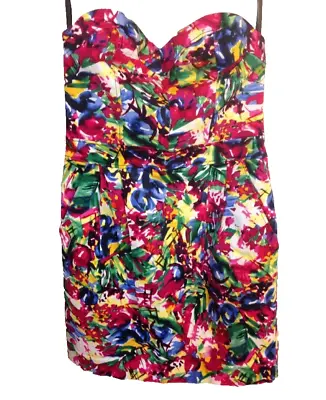 Strapless Dress Divided By H & M Womens Sz 6 Bright Colorful Mod Splash Bustier • $19.99