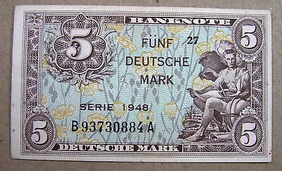 Germany 5 Deutsche Mark 1948 P-4a US Army Command Post WWII Choice VF+ To AXF • $24.29
