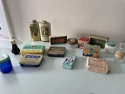 Vintage Medical Containers Boxes Jars Gillette Ex Lax Sucrets Lot Of 16 • $29
