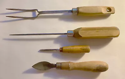 Lot 4 Vintage Wood Handle Kitchen Utensils - Fork/Ice Pick/Baller/Screwdriver • $11.99