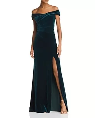 Aidan Mattox 252958 Womens Velvet Off The Shoulder Emerald Evening Dress Size 6 • $191.25