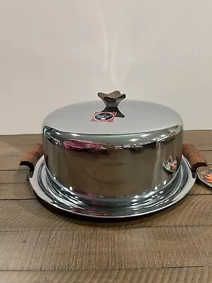 $28 • Buy Vintage NEW American Walnut Company Chrome Cake Carrier Walnut Handles SEE PICS