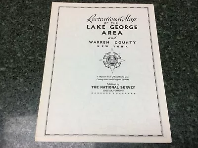 Vintage NEW OLD STOCK  1940s 1950s Lake George Recreational Map NY Adirondacks • $20