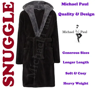 Mens Boys Dressing Gown HOODED Fleece Long Bath Robe SNUGGLE FOR YOU Soft Cosy • £18.95